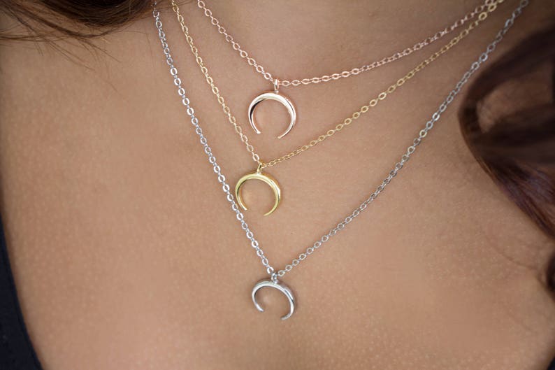 Mothers Day Half Moon Necklace Minimalist Horn Necklace Rose Gold Necklace Upside Down Moon Silver Choker Gold Horn Necklace BFF