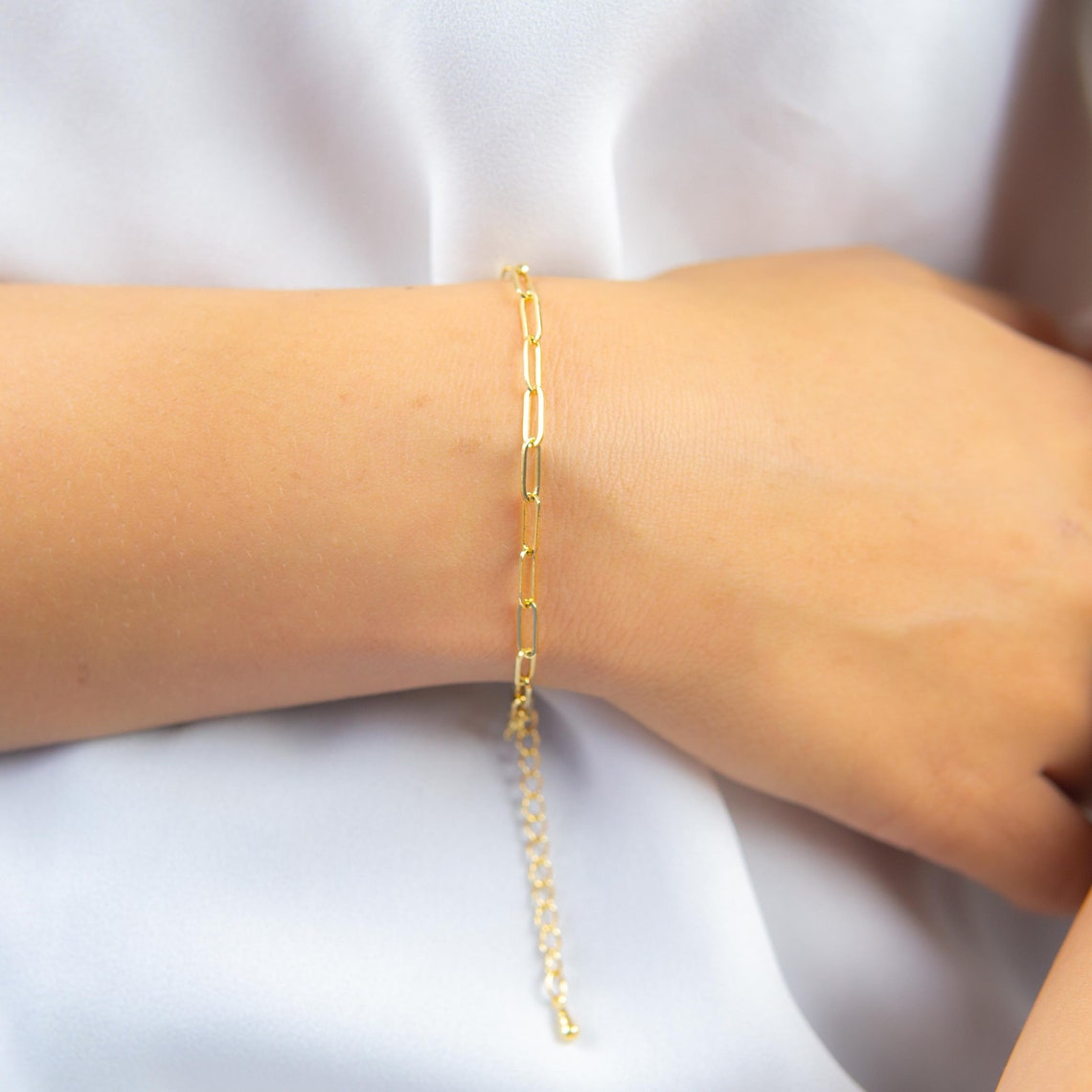 Gold Paper Clip Bracelet for Women Rectangle Link Bracelet Etsy