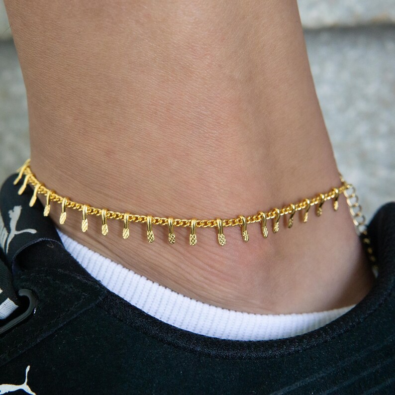 Gold Dangle Chain Anklet Gold Anklets for Women Gold Dangle Etsy