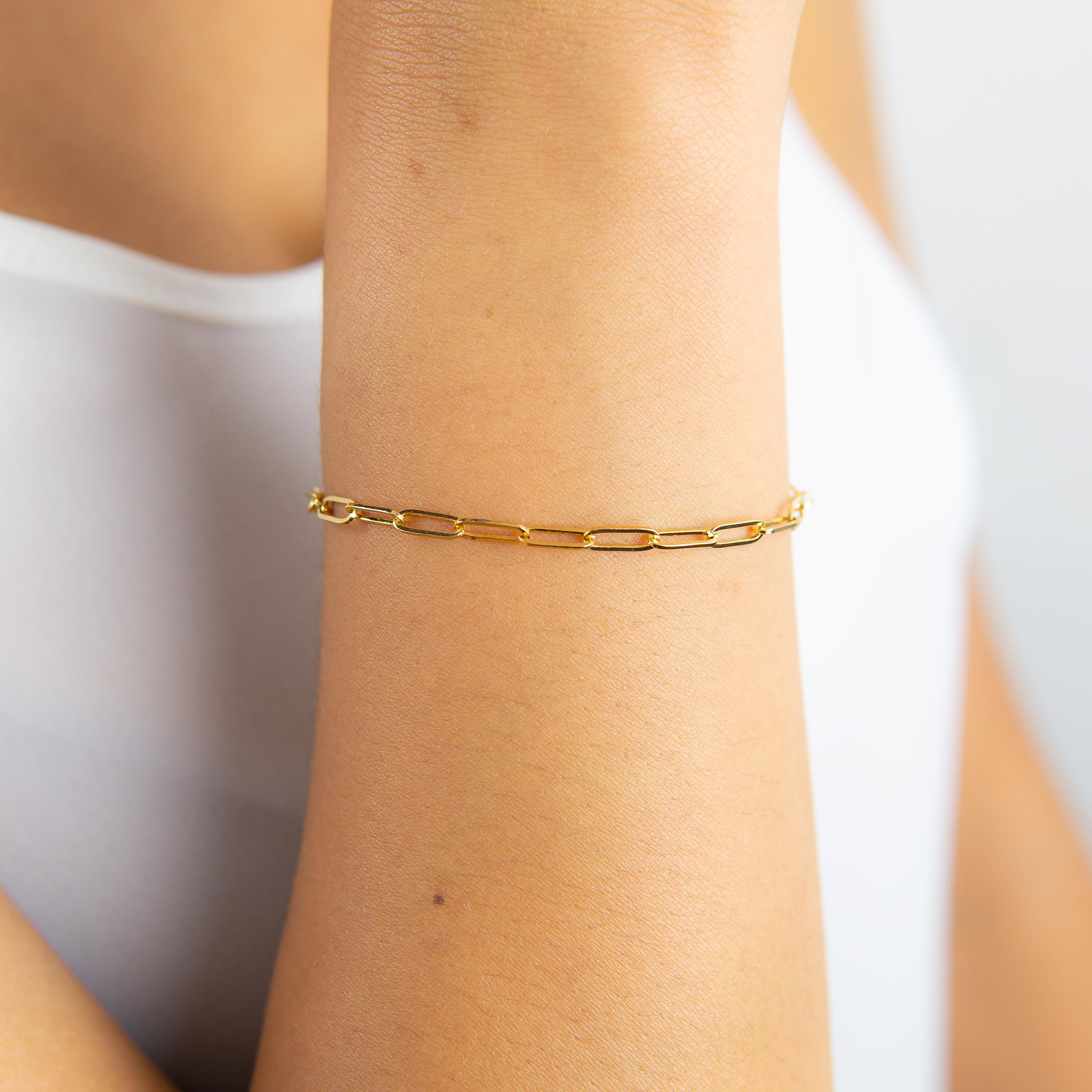 Gold Paper Clip Bracelet for Women Rectangle Link Bracelet Etsy