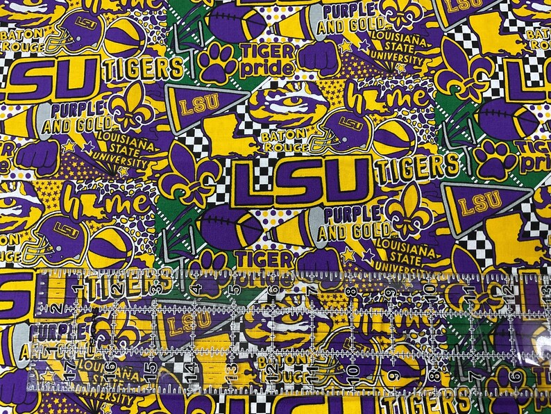 By the Yard, LSU Cotton Fabric, Purple Gold Fabric, LSU Fabric, LSU ...