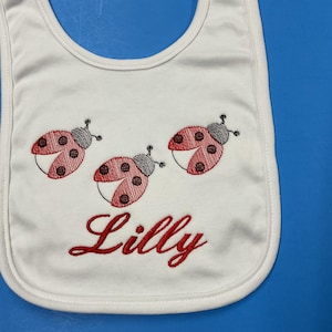 Ladybug Baby Bib, Lady Bug Baby, Ladybug Girl, Lady Bug Baby, Ladybug Baby Girl, Embroidered Bib, Personalized Bib, Personalized Baby