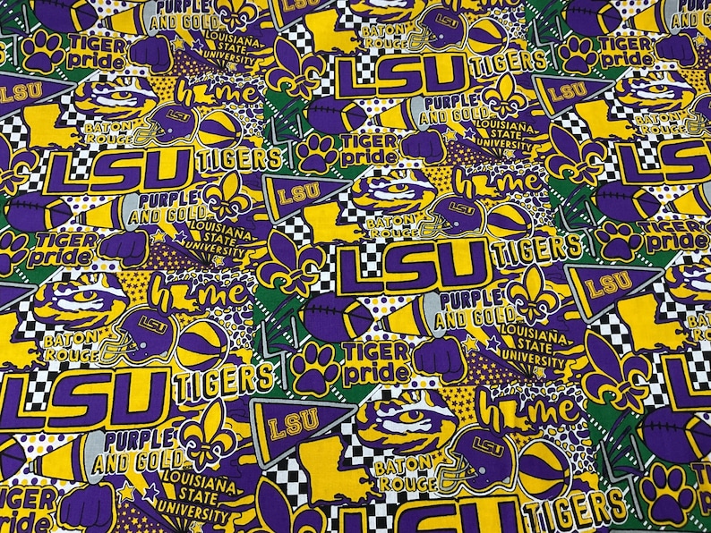 By the Yard, LSU Cotton Fabric, Purple Gold Fabric, LSU Fabric, LSU ...