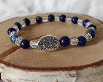 Bracelet in natural stone lapis lazuli and rock crystal 6mm