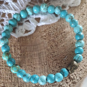 Bracelet en howlite turquoise 6mm Bouddha image 1