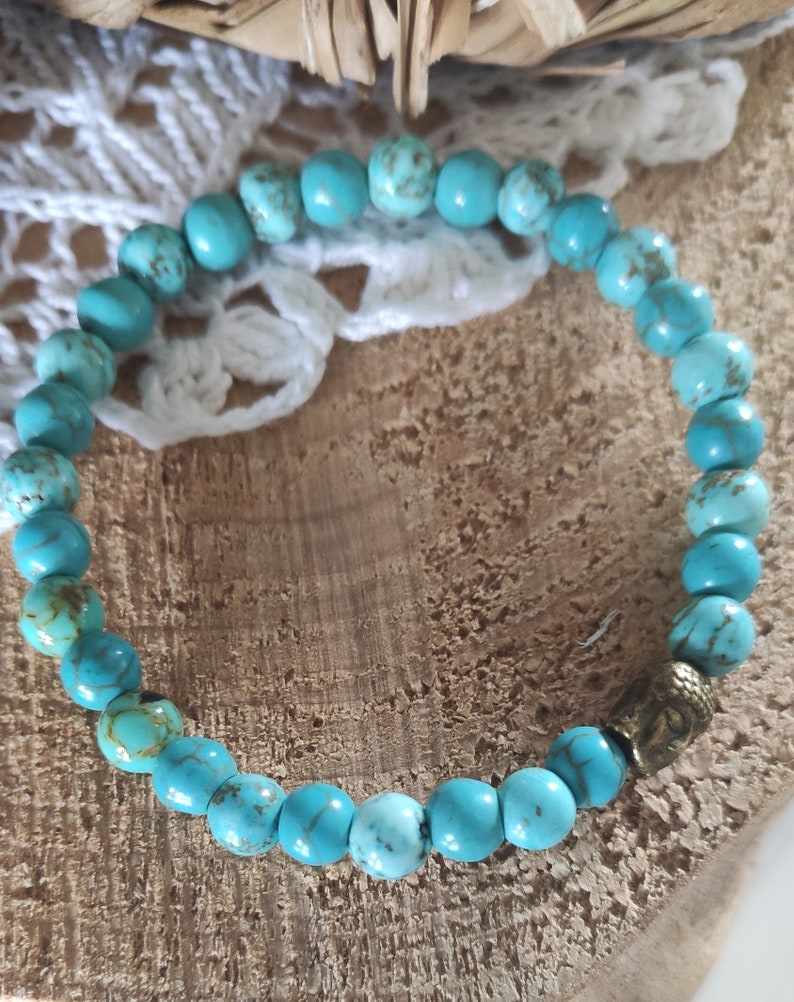 Bracelet en howlite turquoise 6mm Bouddha image 1