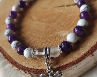 Natural stone bracelet "calm and soothing" amethyst and Howlite 6mm butterfly