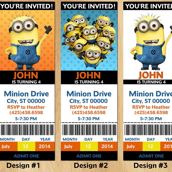 Despicable Me Invitations / Despicable Me Birthday Tickets / Custom Party Invitation Instant Printable