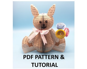 PDF Tutorial and Pattern - Book Art Rabbit - Paper cutting - Easter Bunny - Instructions - photos - Instant Download - template - Paper