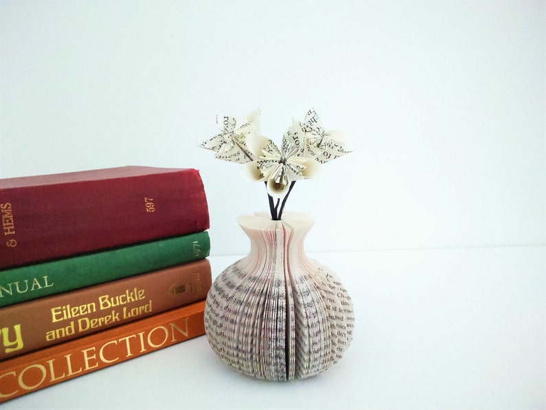 Mini Paper Bud Vase with Book Paper Flowers Book Art Etsy