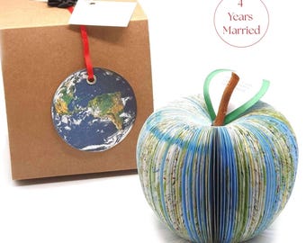 Personalised Map Apple – Travel Gift for Him – Unique Gift for Husband – Handmade Book Art – Meaningful Keepsake