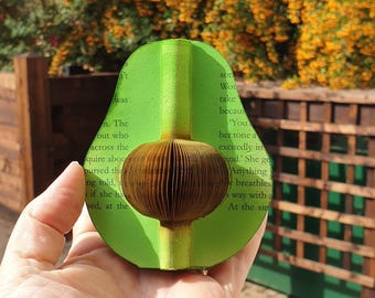 Quirky 4th Anniversary Gift for Foodie - Personalised Avocado Book Sculpture - Handmade Paper Art