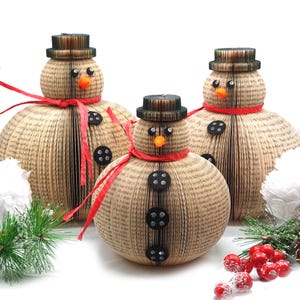 Tutorial e modello PDF pupazzo di neve - Book Art Snowman - Set di 3 - Modello di taglio della carta - Istruzioni - foto - Download immediato