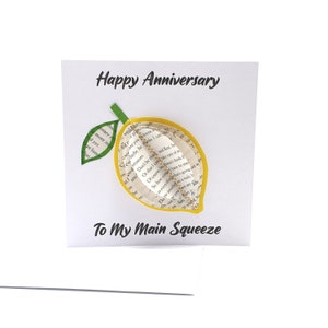 Lemon Greetings Card, Fruit Anniversary Card, Book Pages Card