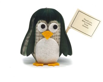 Penguin Book Ornament – Penguin Lover Gift – Handmade Book Art Penguin – Teacher Gift