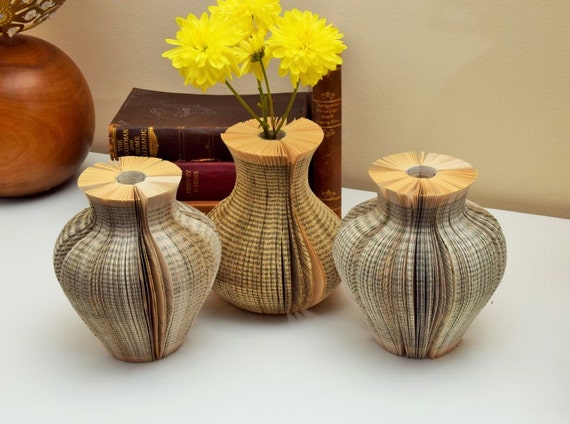 paper vase book art holds water unusual unique handmade etsy paper made flower vase
