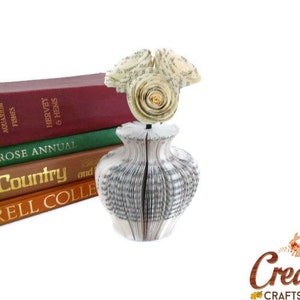 Mini Paper Vase with book rose Paper Flowers Book Art - origami flowers - Book Art - Mother's Day Gift idea