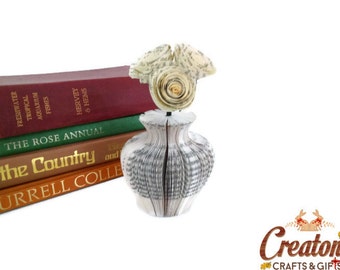 Mini Paper Vase with book rose Paper Flowers Book Art - origami flowers - Book Art - Mother's Day Gift idea