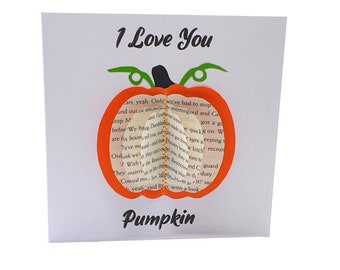 Pumpkin Greetings Card, Fruit Anniversary Card, Book Pages Card, I love you Pumpkin