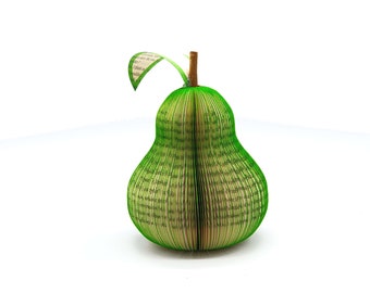 Book Art Pear - 3D Pear -Personalized Pear - Green Pear - Handmade from a Book - Perfect Pear  - Paper Fruit - Gift for Teacher