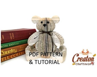 PDF Tutorial and Pattern - Book Art Teddy Bear - Paper cutting Pattern - Instructions - photos - Instant Download -Book Teddy Bear template