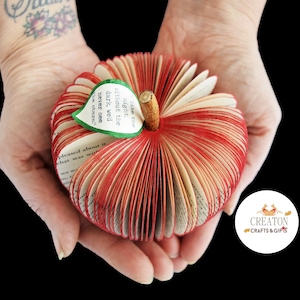 Red Apple made from a Book with a personalised leaf image 3