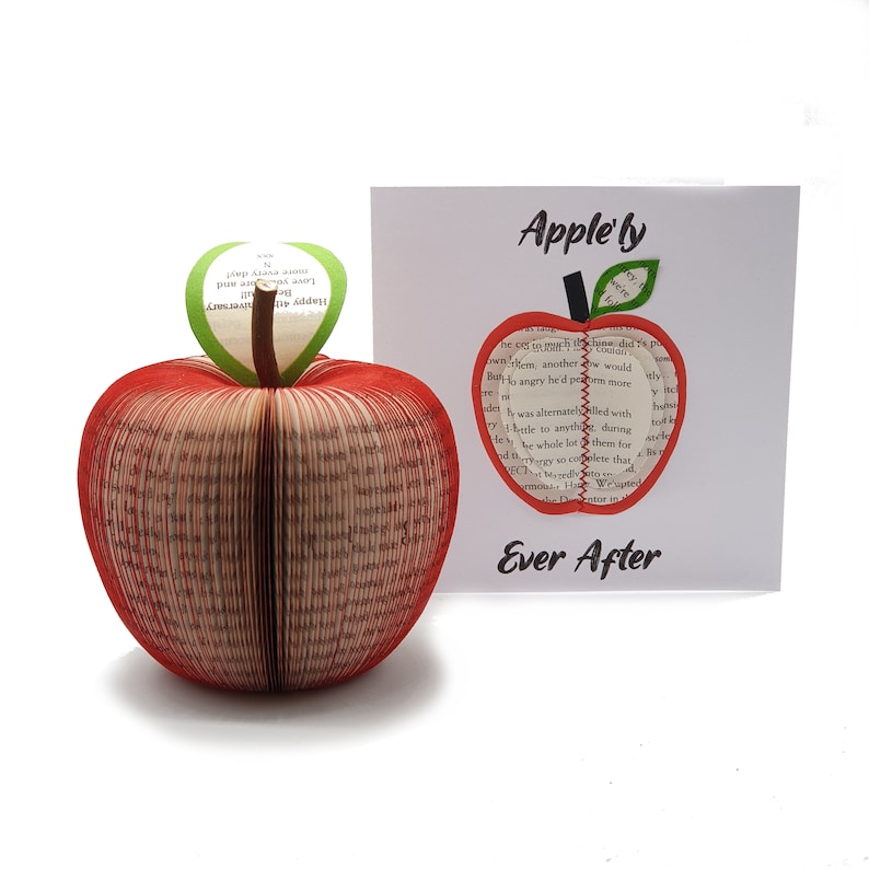 Red Apple made from a Book with a personalised leaf image 10