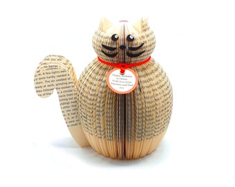 Book Page Cat Ornament – Cat Lover Gift – Handmade Literary Book Art Cat Decoration