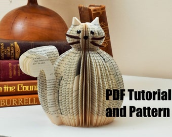 PDF Tutorial and Pattern - Book Art Cat - Paper cutting Pattern - Instructions - photos - Instant Download