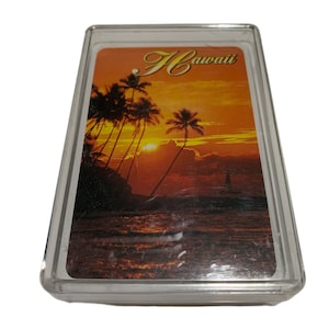 Vtg 1998 Island Heritage Hawaii Sunset con palmeras Verónica Carmona Jugando a las cartas NUEVO
