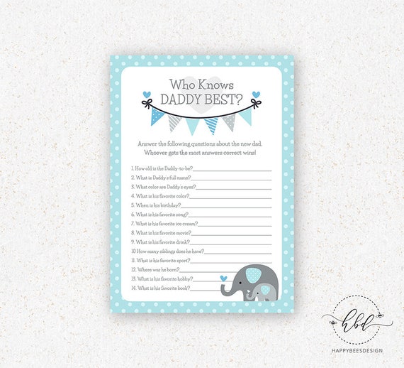 Elephant Baby Shower Games Who Knows Daddy Game Printable Etsy