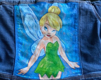 Tinkerbell Custom Kids Jacket; Custom denim jacket; painted denim jacket; hand painted jacket