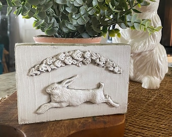 Bunny decor/ Easter and Spring Rabbit/ farmhouse/ Refurbished wood decor/ Summer/ Tiered Tray Decor/ Shabby Chic/Bunny Rabbit/ Handmade