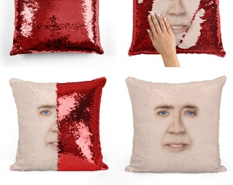 Nicolas Cage face sequin pillow | sequin Pillowcase | Two color pillow | gift for her | gift for him | pillow | magic pillow 10M007
