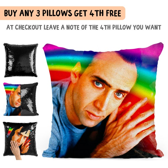 Nicolas Cage rainbow sequin pillow Nicolas cage pillow | Etsy