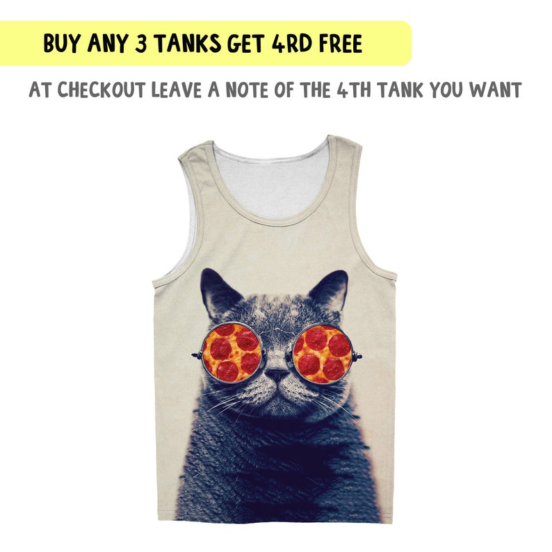 Meme tank top Exercise tank 8M042 Pizza cat glasses tank top Funny tanktop Male t shirt Holiday vest
