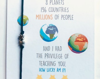 Set of 30 ****  Goodbye Leaving Friends are like Stars Wish Bracelet and Personalised Card or Teachers gifts to class at end of term