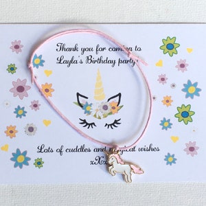 Juego de 10 pulseras y tarjetas de deseos de unicornio: regalos de fiesta personalizados para cumpleaños de niños