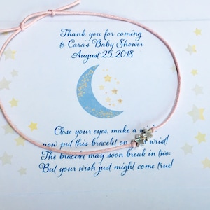 Juego de 10* pulseras y tarjetas de deseos para baby shower Star Charm Moon, personalizadas