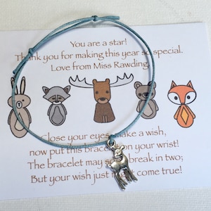TEACHERS - Set of 10 Personalised Wish Bracelets/End of Term gifts for your class - Cute woodland creatures