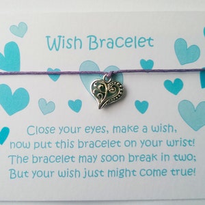 Conjunto de 10 pulseras y tarjetas de deseos personalizadas/Dulces 16 favores de fiesta/Cumpleaños del niño Gracias/Estrella/Corazón/Maestros gracias