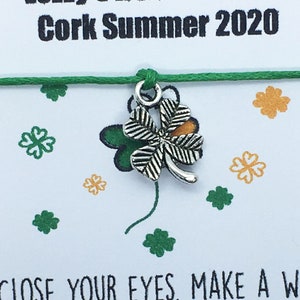 6 + Personalised Irish Hen Party Wish Bracelets - Hen Do/Night Party Bag Favour Personalised Gift - Shamrocks Four Leaf Clover