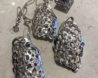 Honeycomb for abundance /Earring ring necklace set