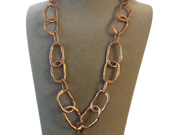 Rose Gold Plated Brass Chain Necklace with Baroque Pearl Pendant – Handmade Statement Jewelry