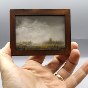 Pintura a óleo original emoldurada ACEO em miniatura paisagem 2021-073 paisagem pintada à mão colecionável arte fina