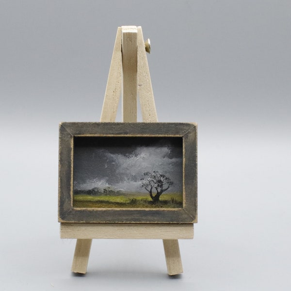 Peinture à l'huile miniature encadrée 1,5 x 2,5 cm paysage peint à la main oeuvre d'art originale adaptée à l'échelle 1/12 ou 1/24e oeuvre d'art peinte à la main 1 x 150809