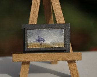 Peinture à l'huile miniature encadrée 1 x 1/2 po. paysage peint à la main oeuvre d'art originale adaptée à l'échelle 1/12 ou 1/24e oeuvre d'art peinte à la main #11504