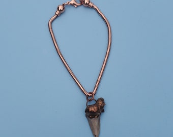 Shark Tooth Bracelet Fossil Charm Bracelet Copper Electroformed Copper Plated Shark Tooth Prehistoric Shark Tooth Jewelry