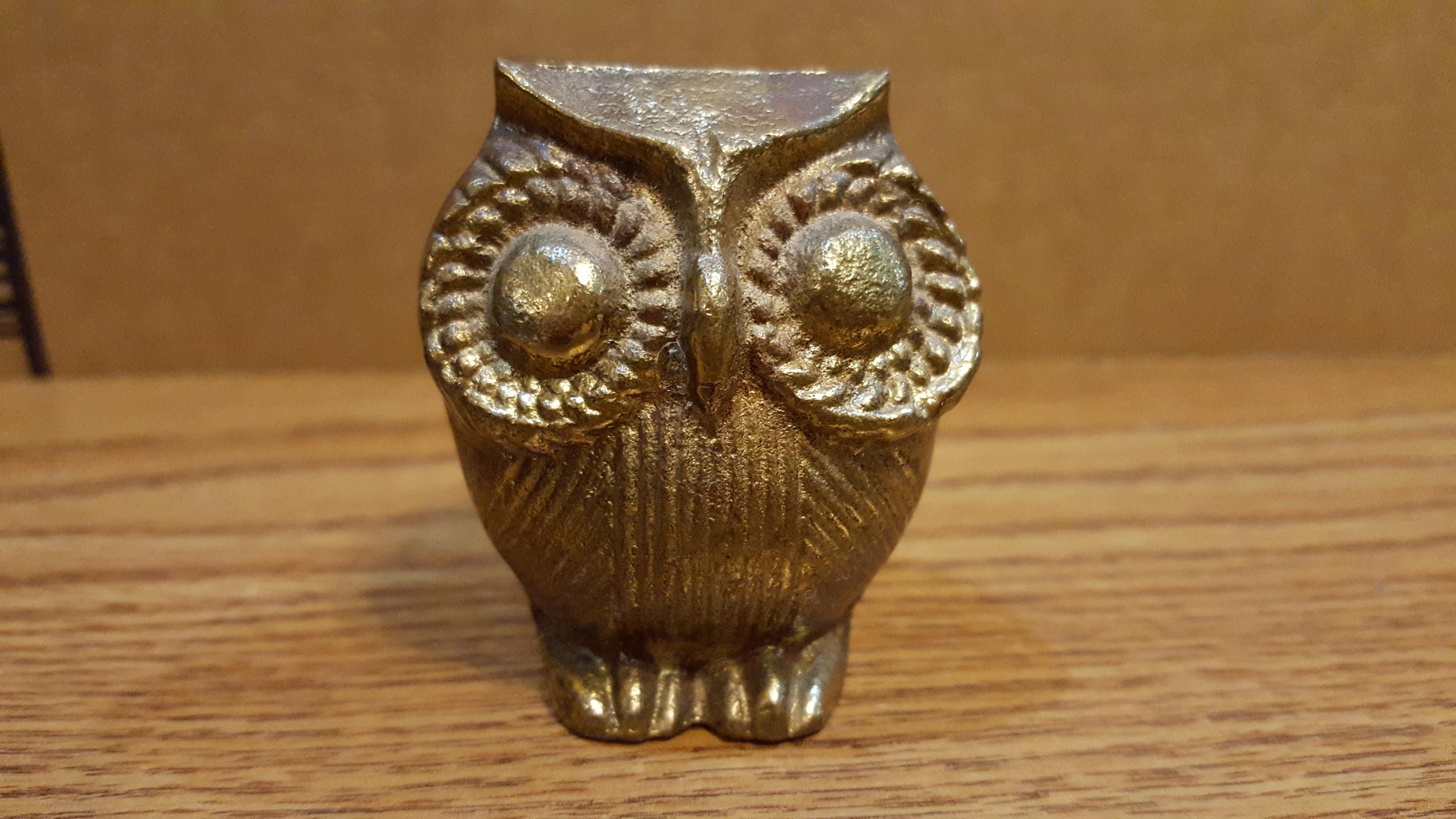 Vintage Brass Owl Solid 2 Inch Paper Weight Figurine Outdoor Life Camping Whoot