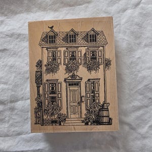 Impression Obsession House G1742 Large Wood Block Rubber Stamp Colonial Rowhome